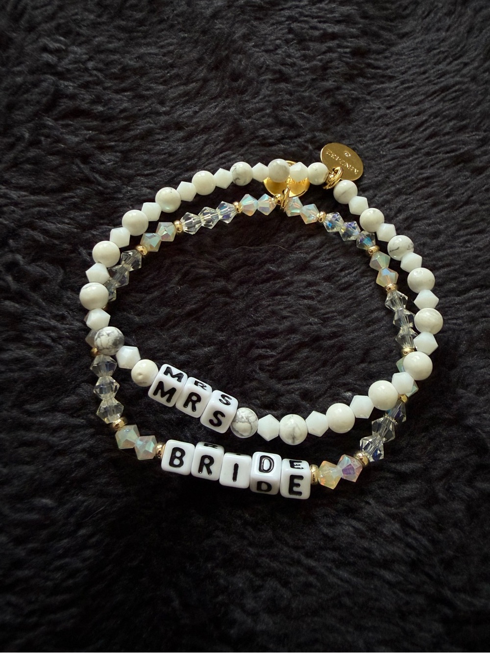 White 'BRIDE' & 'MRS' Beaded Stretch Bracelet Duo